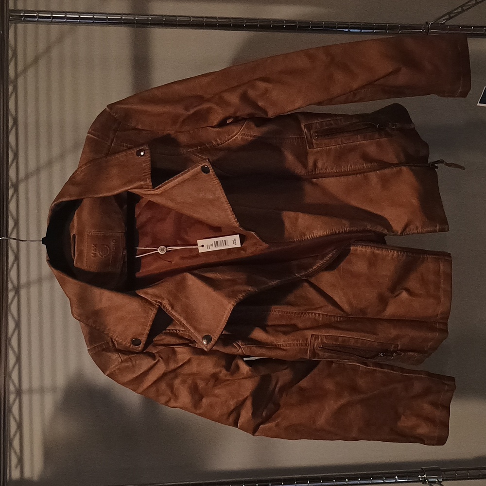 Max studio faux brown polyurethane jacket size xl women's top MSRP $98.00 NWT